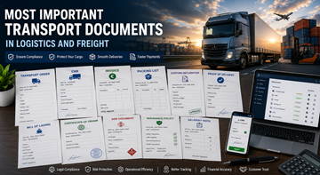 Conjunto de documentos de transporte importantes, incluidos CMR, factura, documentos aduaneros y seguimiento logístico digital en Europa